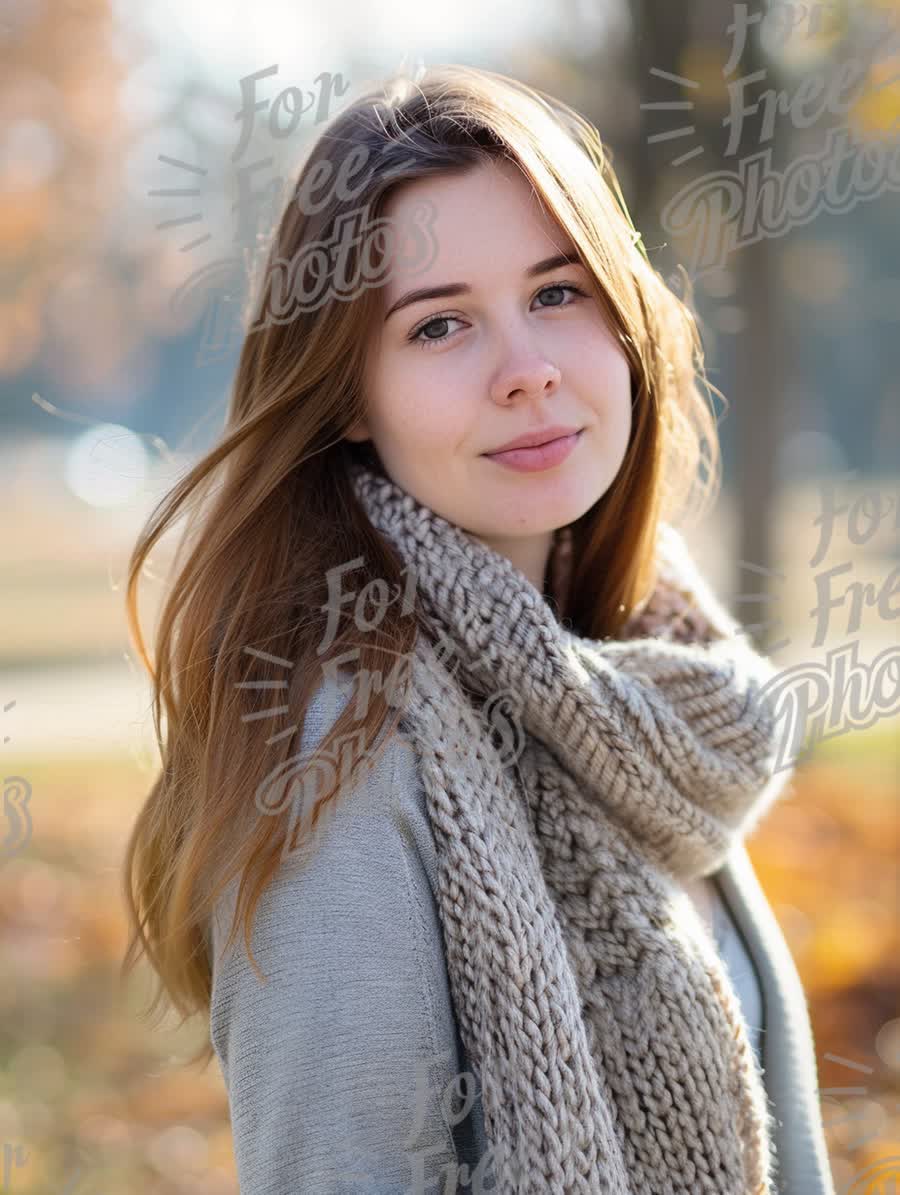 Autumn Portrait of a Young Woman with Scarf in Natural Light