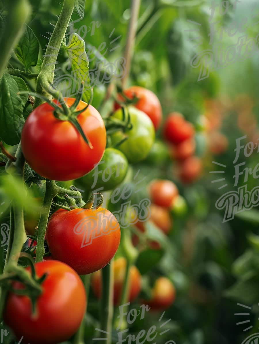 Fresh Ripe Tomatoes on Vines in Lush Garden