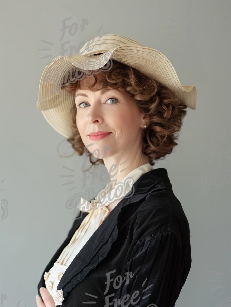 Elegant Vintage Portrait of a Woman in Classic Hat and Attire