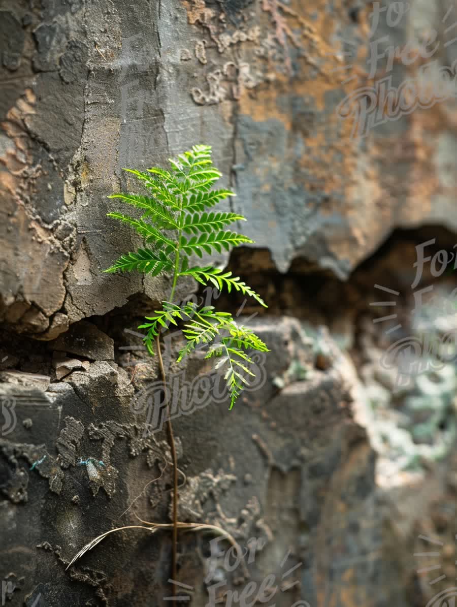 Resilience in Nature: Green Fern Growing from Rocky Crevice