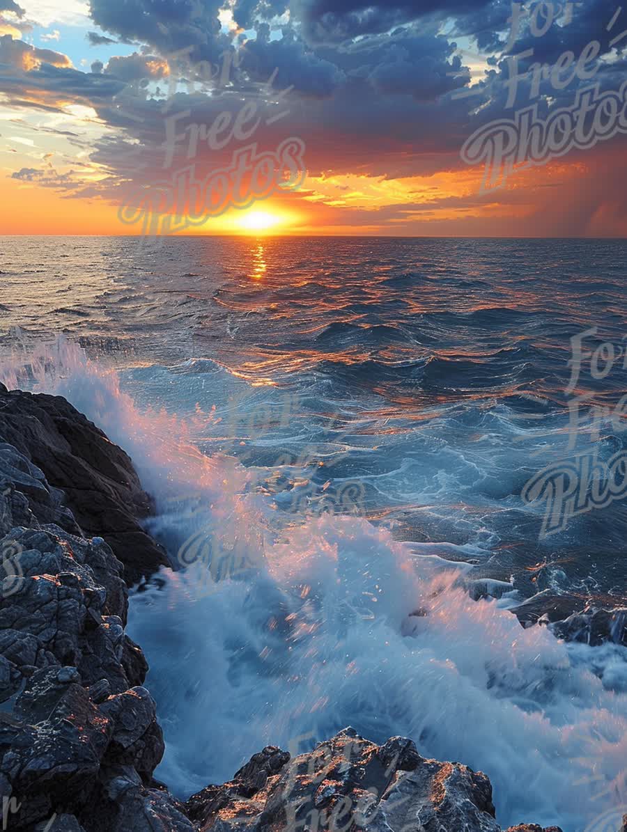 Stunning Sunset Over Ocean Waves: Serene Coastal Landscape