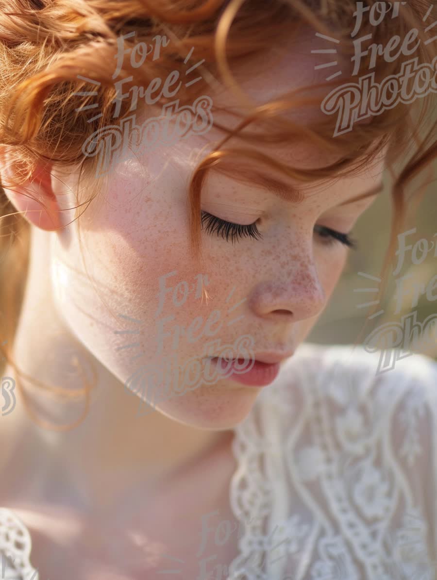 Serene Portrait of a Freckled Redhead with Soft Natural Light