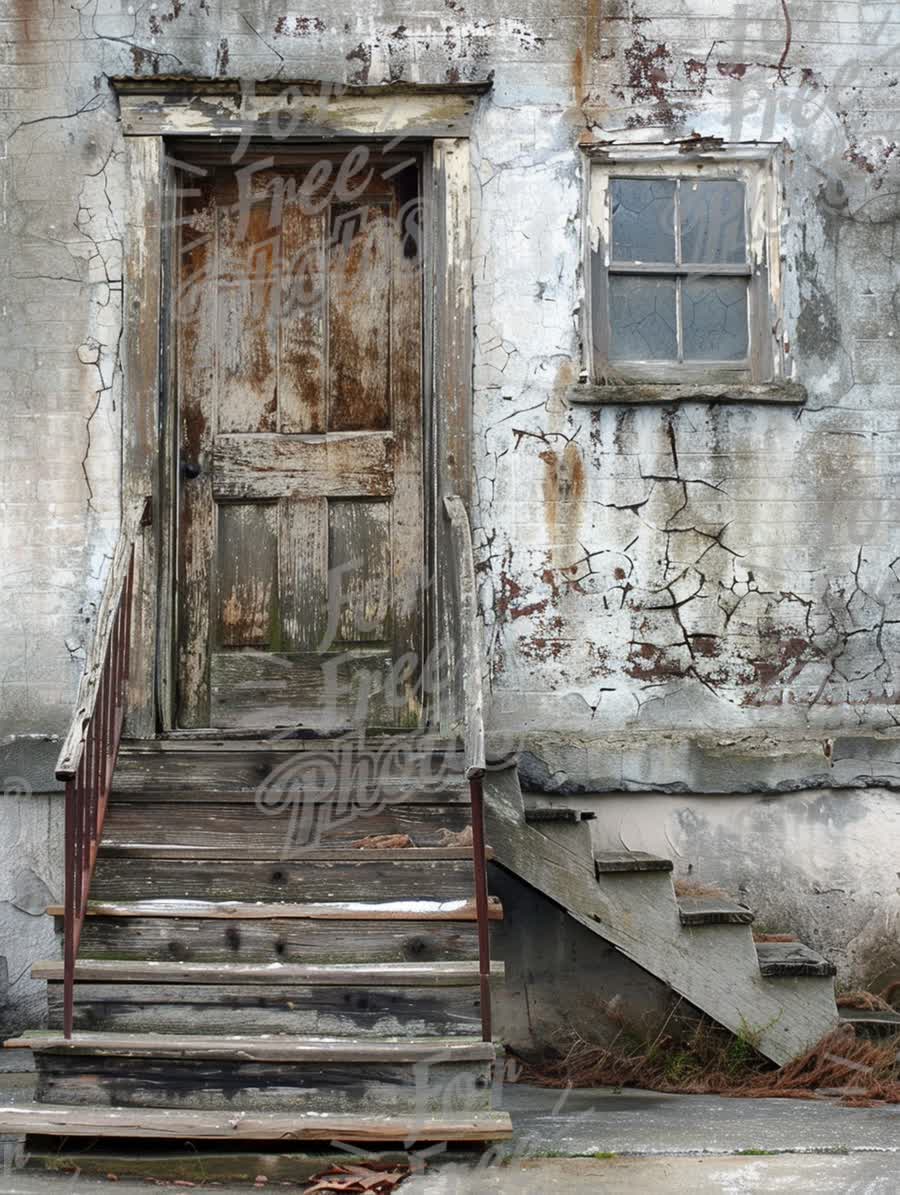 Abandoned Building with Weathered Door and Cracked Walls: Urban Decay and Rustic Charm