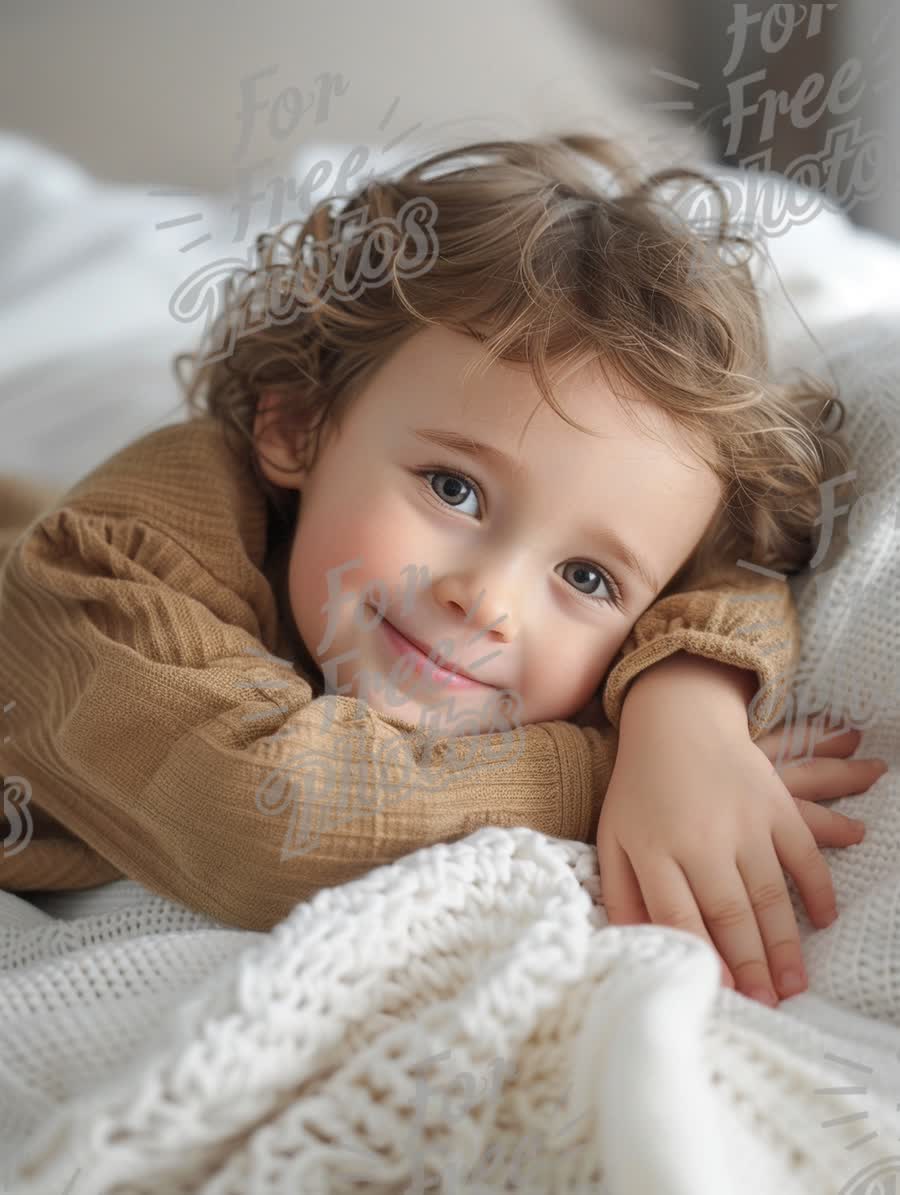 Adorable Child Portrait with Warm Smile on Cozy Blanket