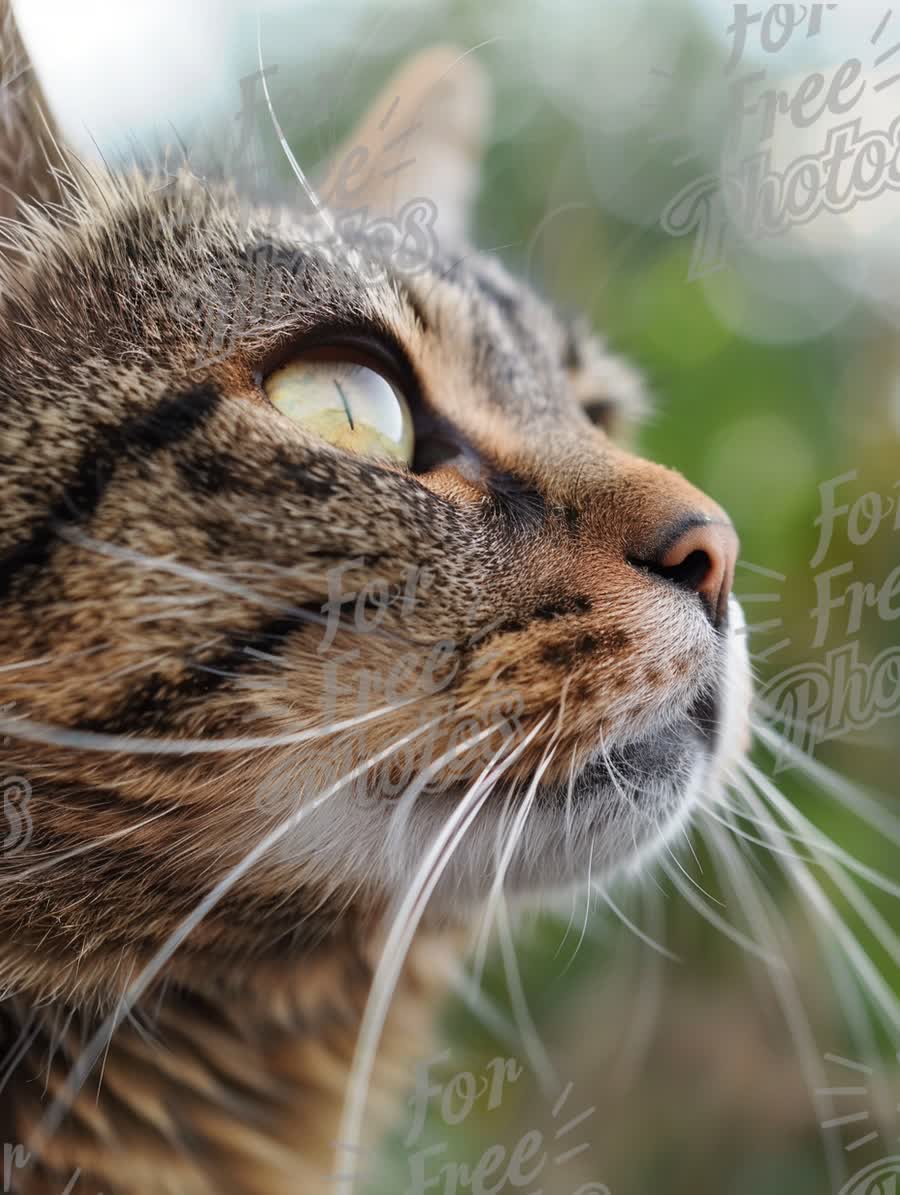 Close-Up of a Majestic Tabby Cat with Intense Green Eyes and Whiskers