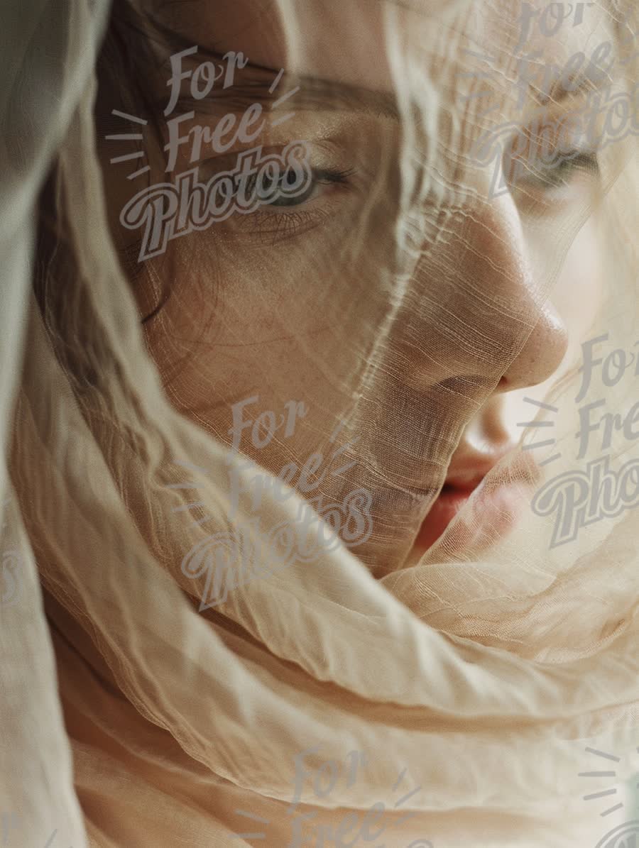 Delicate Beauty: Ethereal Portrait with Soft Veil and Intimate Expression