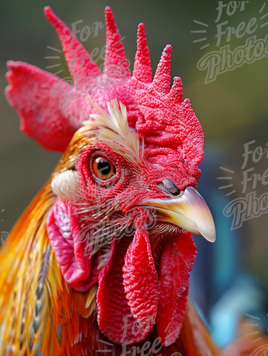 Vibrant Rooster Portrait: Colorful Farm Animal Close-Up