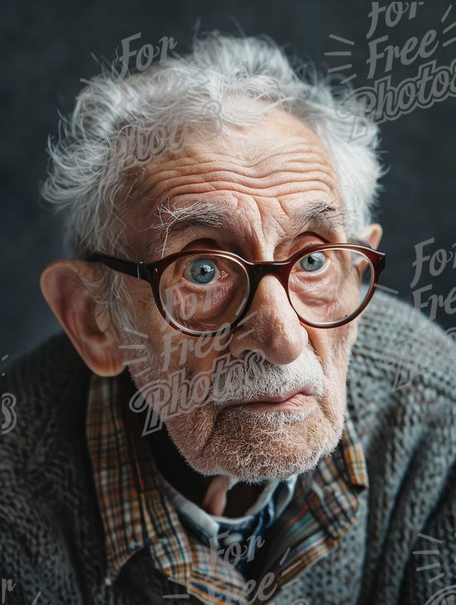 Thoughtful Elderly Man with Distinctive Glasses and Expressive Eyes