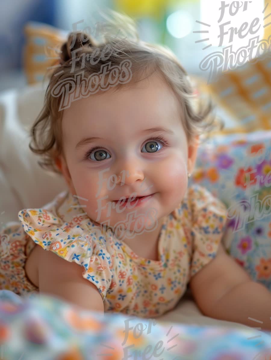 Adorable Baby Smiling with Bright Blue Eyes in Cozy Setting