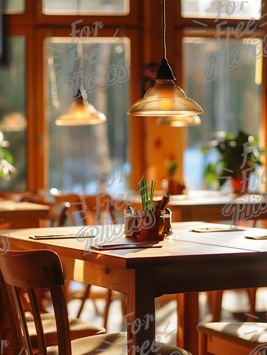 Cozy Restaurant Interior with Warm Lighting and Rustic Decor