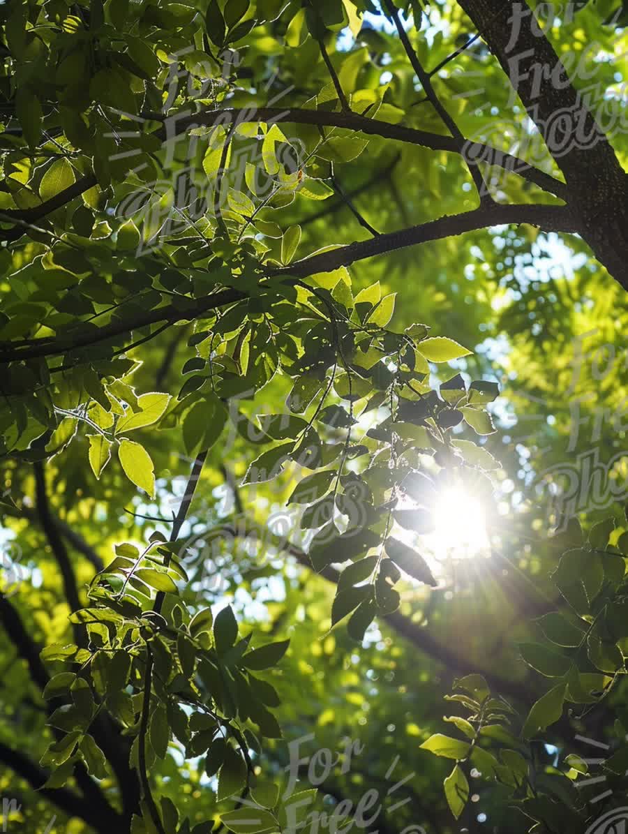 Sunlight Filtering Through Lush Green Leaves in a Serene Forest