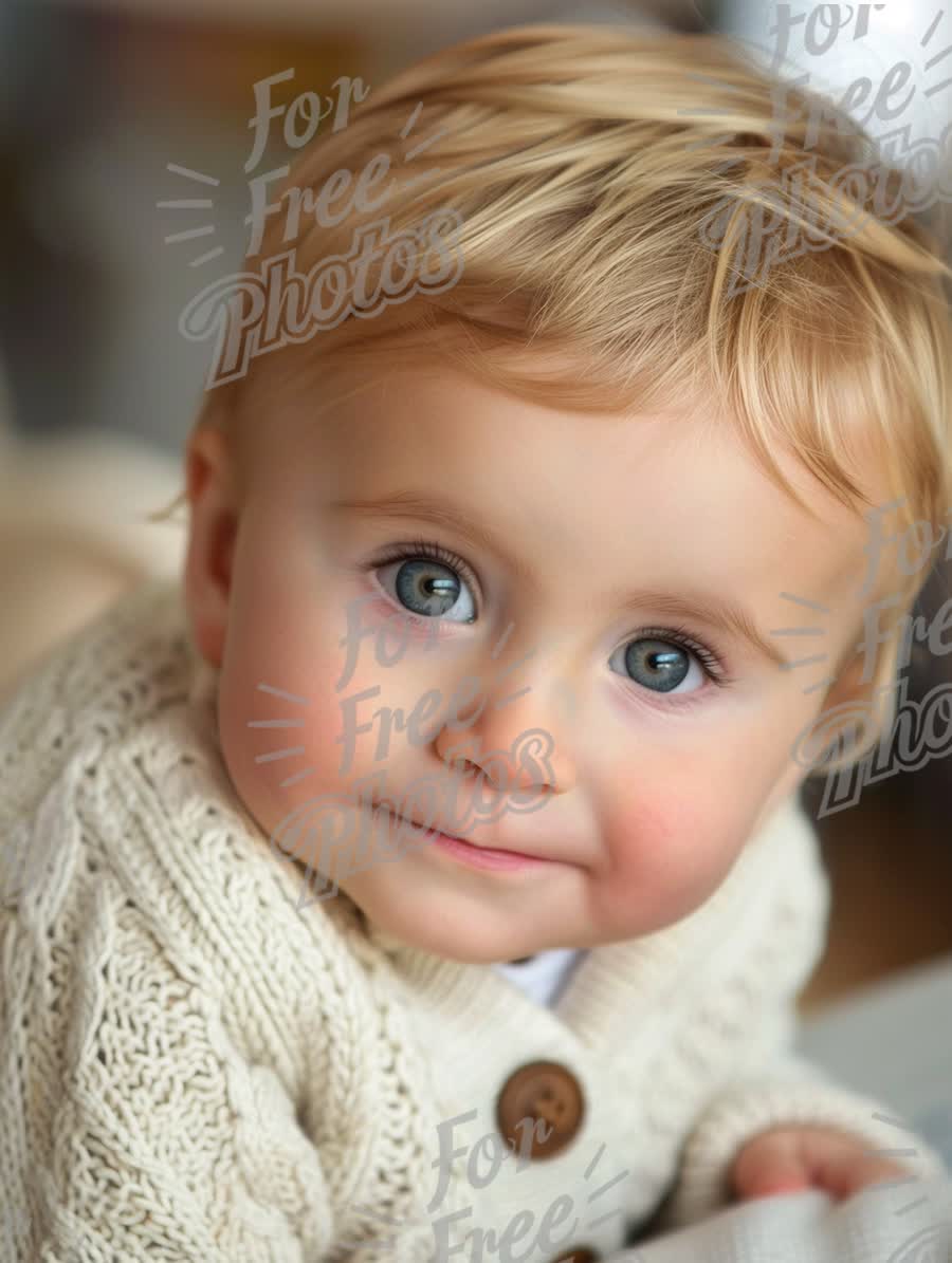 Adorable Baby Portrait with Bright Blue Eyes and Cozy Sweater