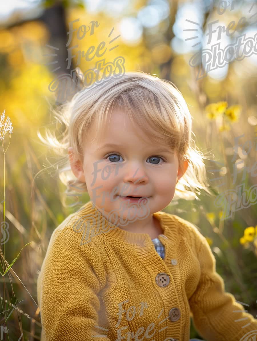 Adorable Toddler in Autumn Meadow: Joyful Childhood Moments