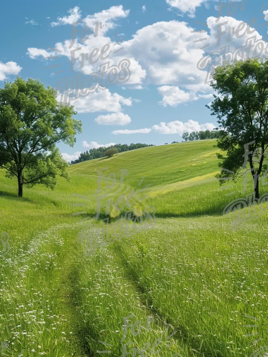 Serene Green Landscape with Rolling Hills and Blue Sky