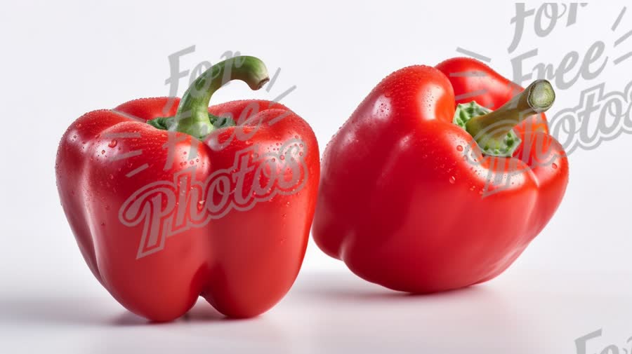 Fresh Red Bell Peppers with Water Droplets on White Background