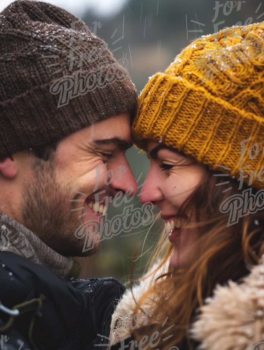 Joyful Winter Romance: Couples Embracing in Snowy Landscape