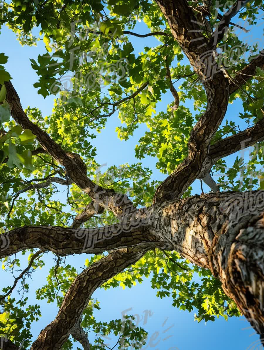 Majestic Tree Canopy Against Clear Blue Sky - Nature's Serenity and Beauty