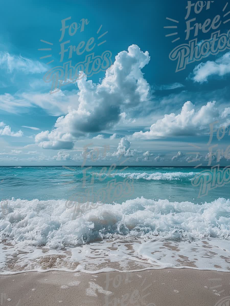 Tranquil Ocean Waves Under a Blue Sky: Serene Beach Landscape