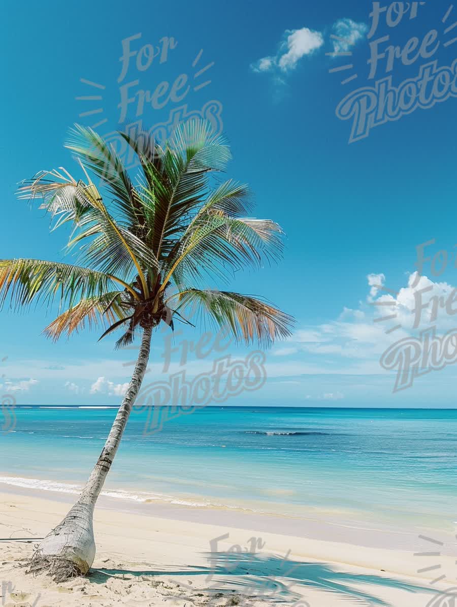 Tropical Paradise: Serene Beach with Palm Tree and Clear Blue Waters