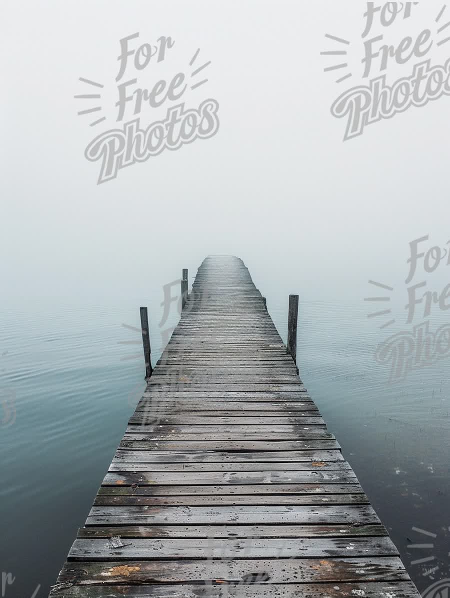 Mystical Foggy Pier Over Calm Water: Serene Landscape for Tranquility and Reflection