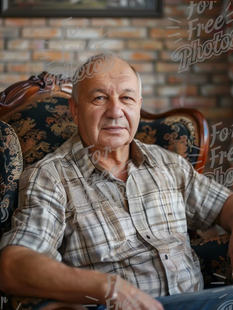 Confident Senior Man Relaxing at Home in Cozy Armchair