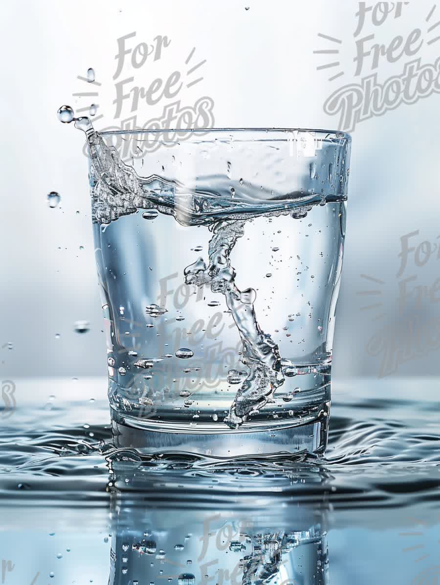 Refreshing Splash: Crystal Clear Water in Glass with Dynamic Water Droplets