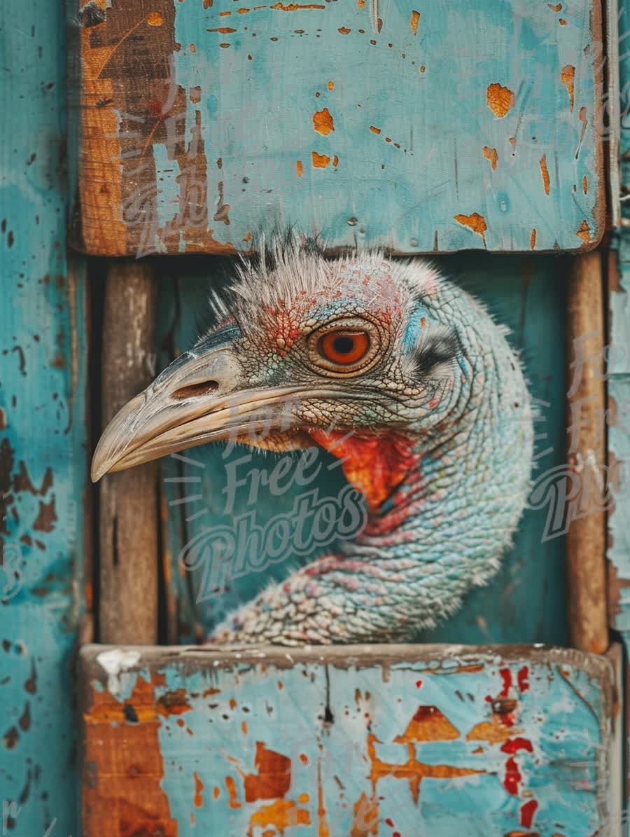 Colorful Bird Portrait Against Rustic Background