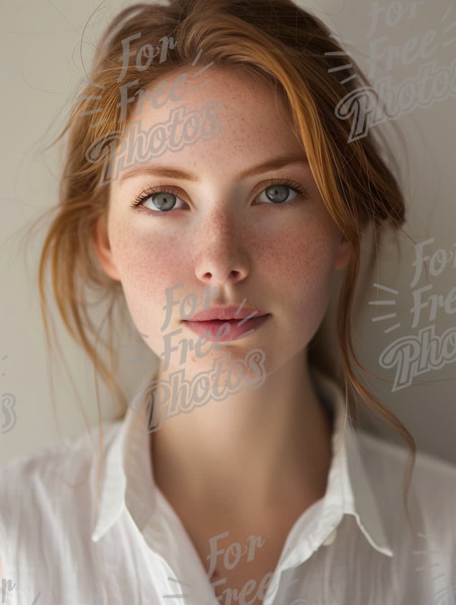 Natural Beauty Portrait of a Young Woman with Freckles and Red Hair