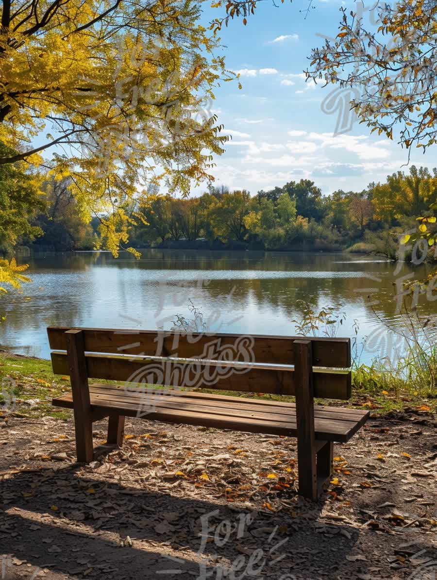 Tranquil Lakeside Bench in Autumn: Serene Nature Escape