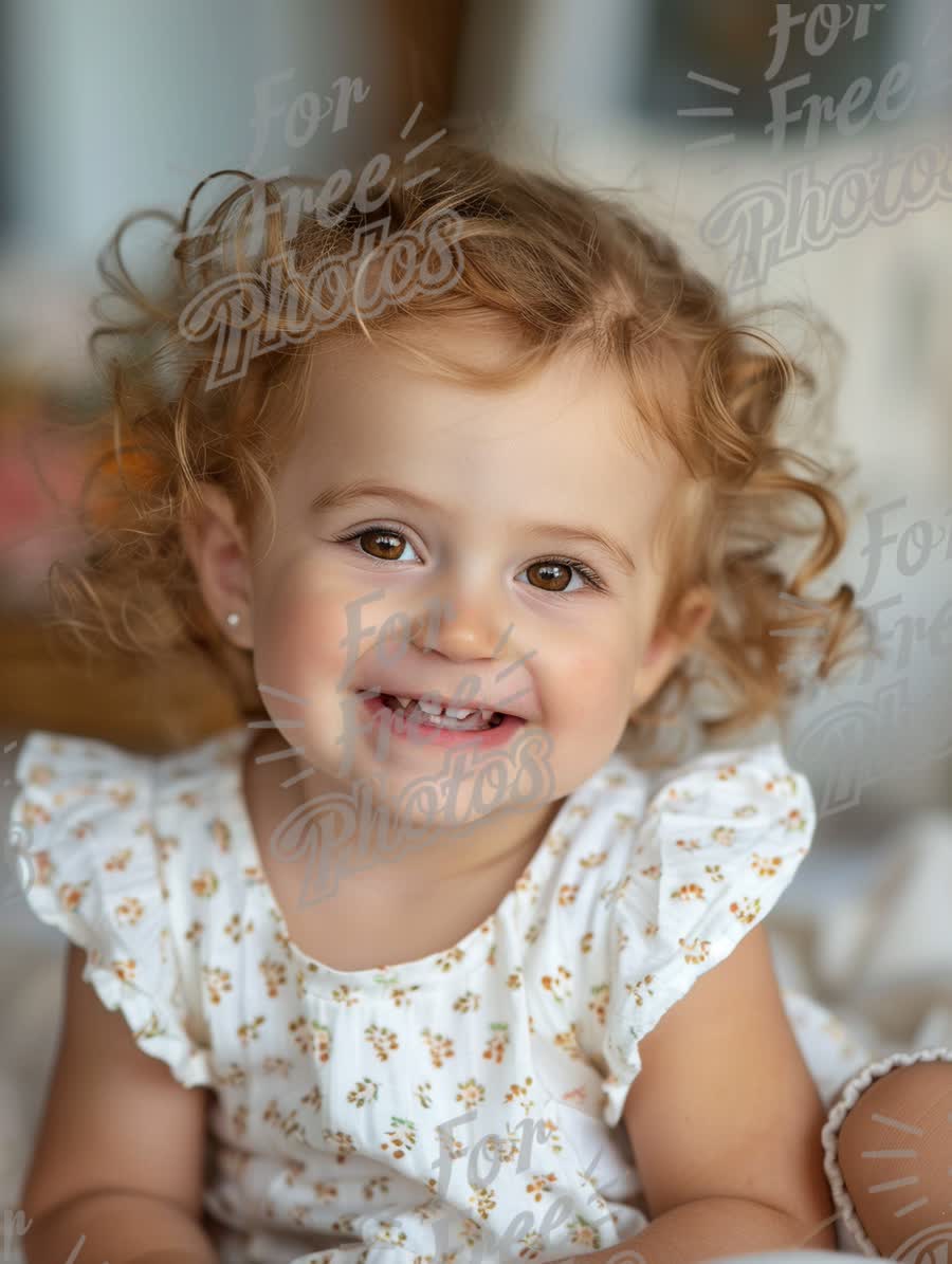 Adorable Smiling Toddler with Curly Hair in Bright Natural Light