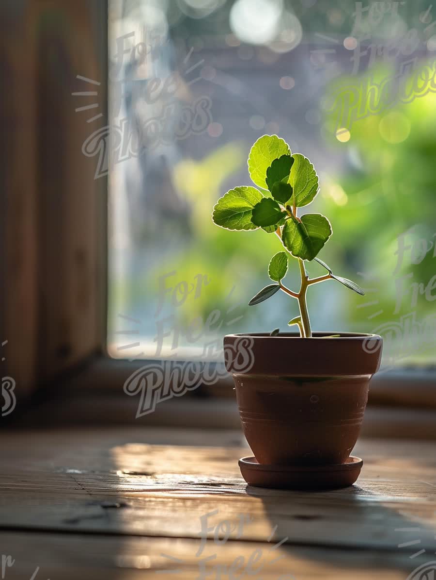 Sunlit Indoor Plant in Terracotta Pot: Nature's Serenity and Home Decor