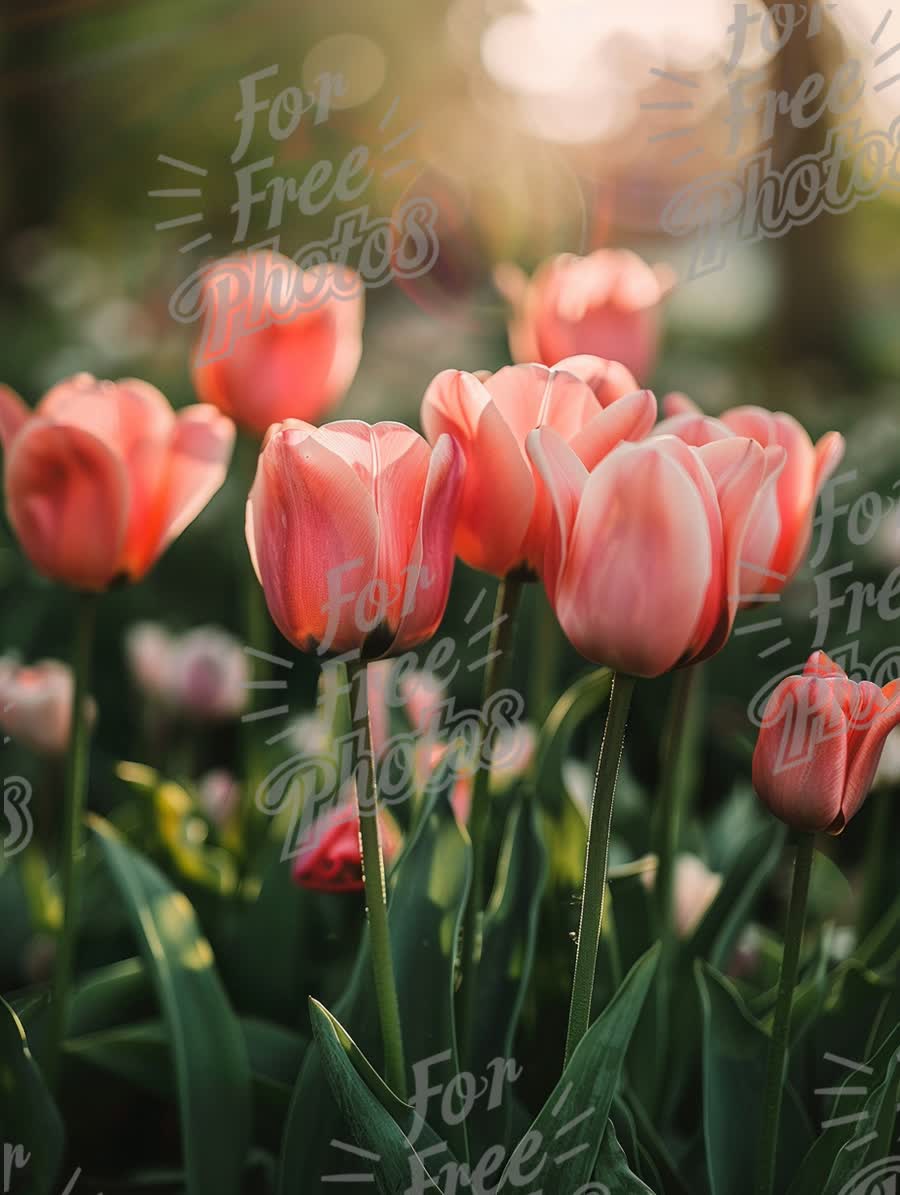 Vibrant Pink Tulips in Bloom with Soft Sunlight - Spring Garden Beauty