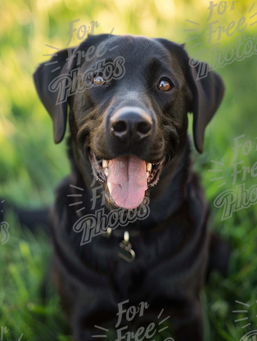 Happy Black Labrador Retriever in Lush Green Grass - Joyful Pet Portrait