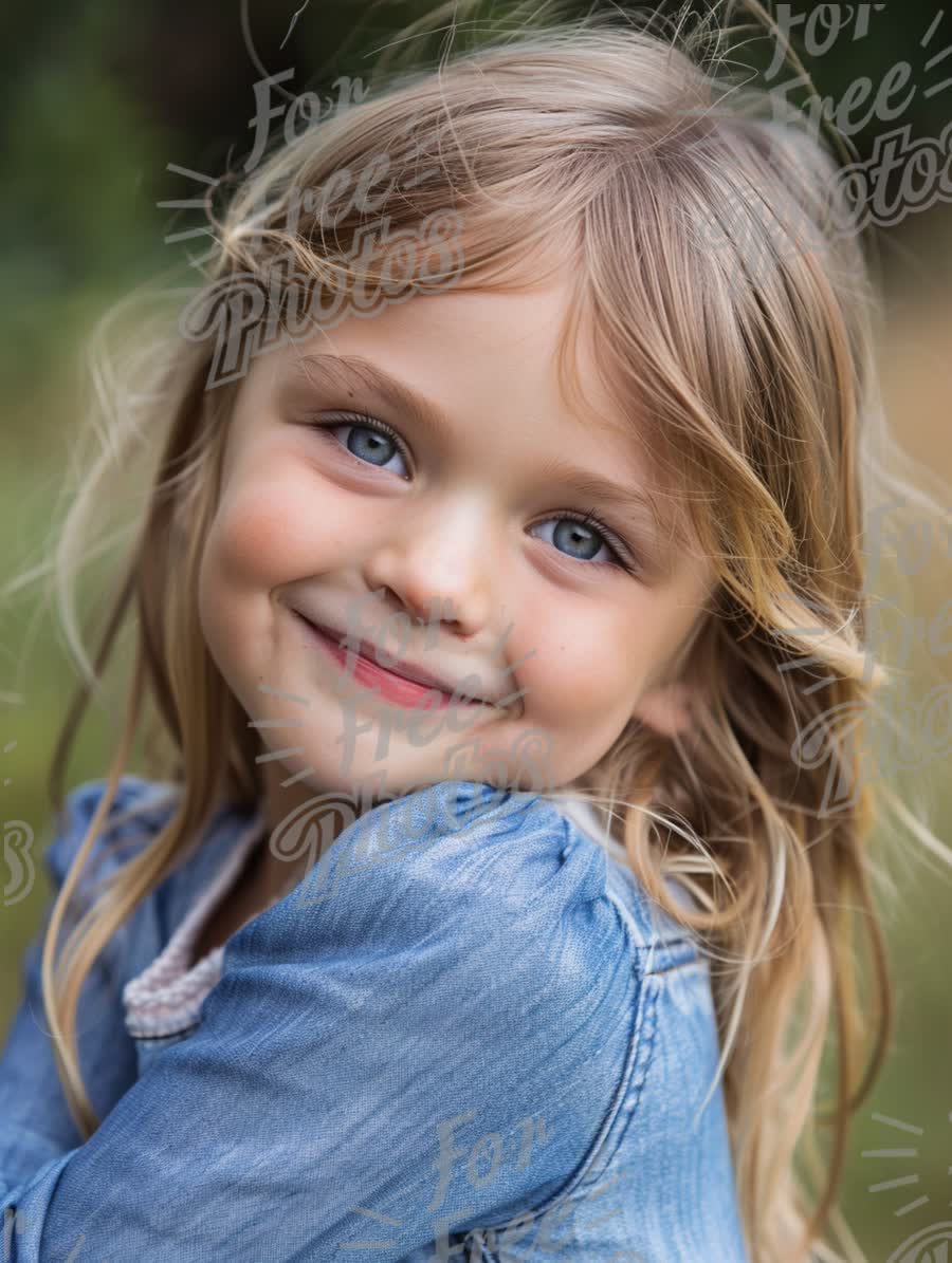 Joyful Child Portrait with Bright Blue Eyes and Windblown Hair