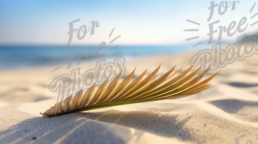 Serene Beach Scene with Palm Leaf on Sandy Shore