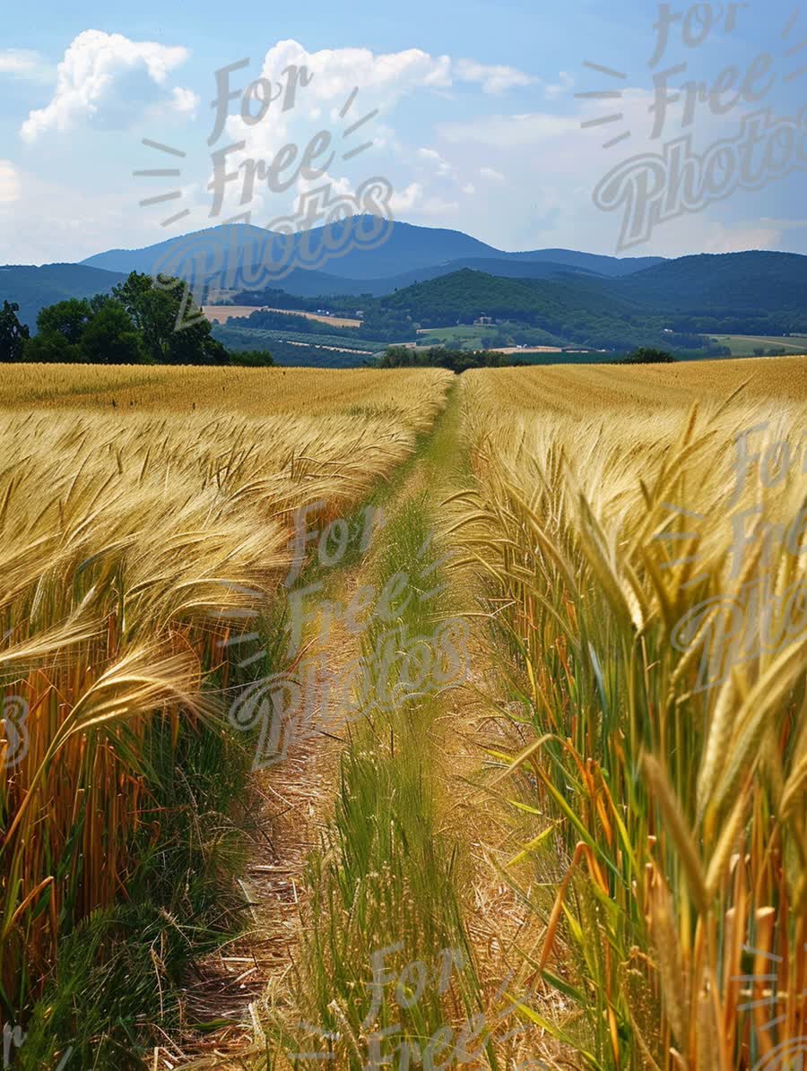 Scenic Rural Landscape with Golden Wheat Fields and Majestic Mountains