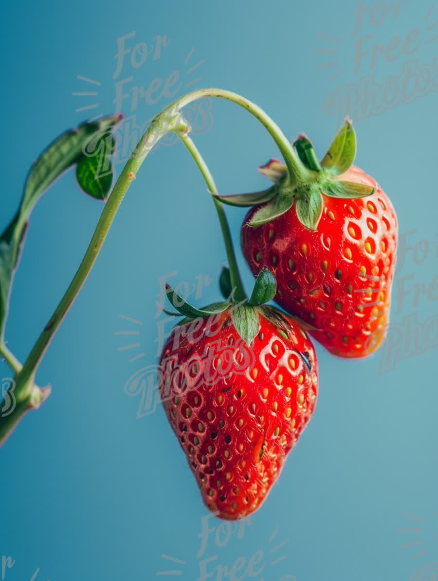 Fresh Ripe Strawberries on Blue Background - Healthy Eating and Organic Produce