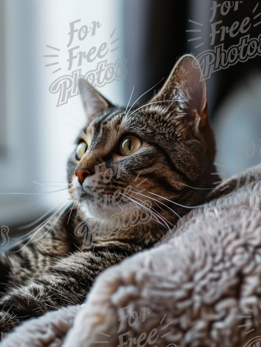 Close-Up of a Relaxed Tabby Cat Gazing Out the Window