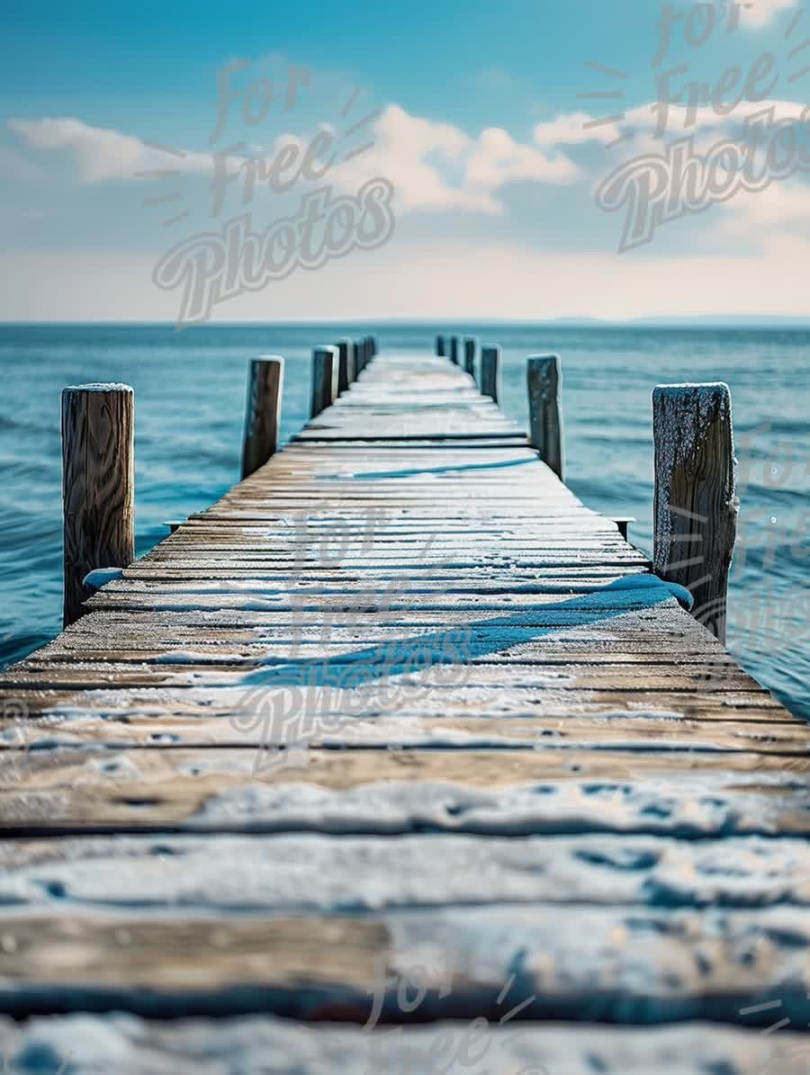 Winter Serenity: Snow-Covered Pier Over Tranquil Waters