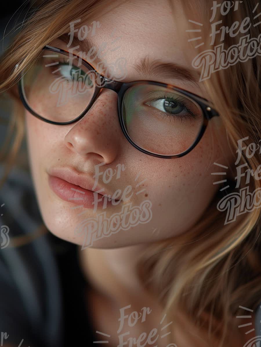 Natural Beauty Portrait of a Young Woman with Freckles and Glasses