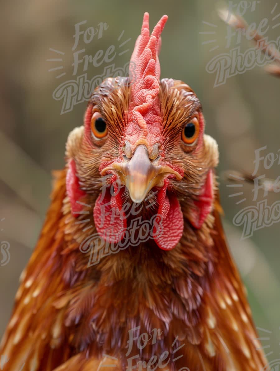 Close-Up of a Majestic Chicken with Vibrant Feathers and Expressive Eyes