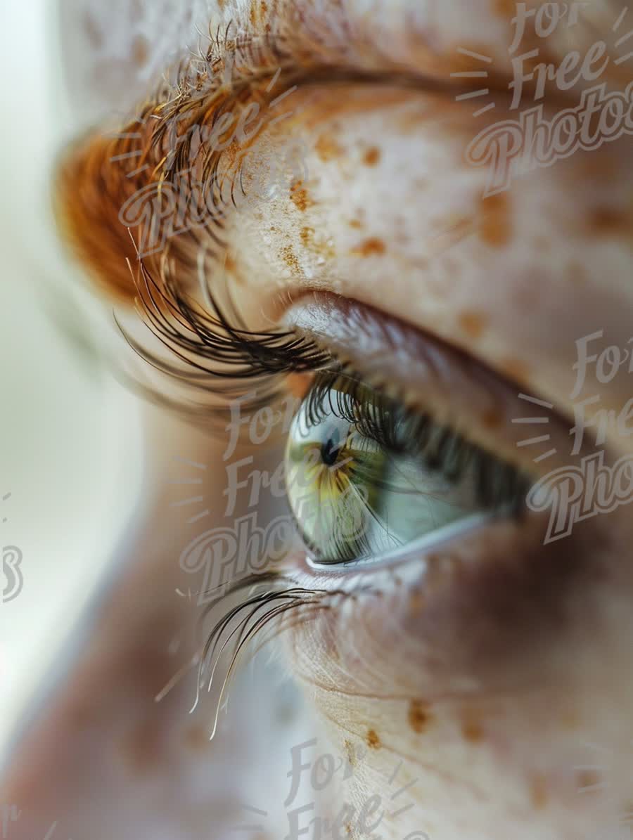 Close-Up of a Freckled Eye with Vibrant Green Iris and Long Lashes