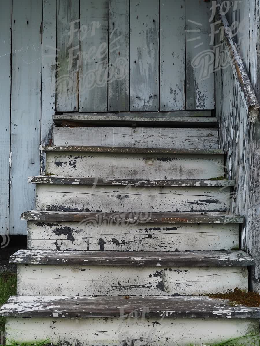 Weathered Wooden Stairs with Peeling Paint: Rustic Charm and Vintage Aesthetic