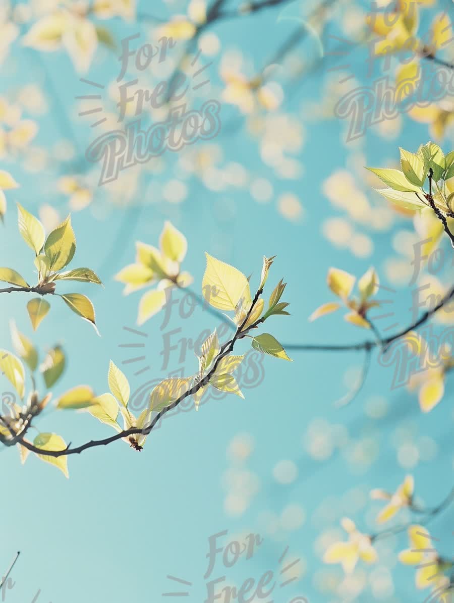 Fresh Spring Leaves Against a Soft Blue Sky - Nature Background