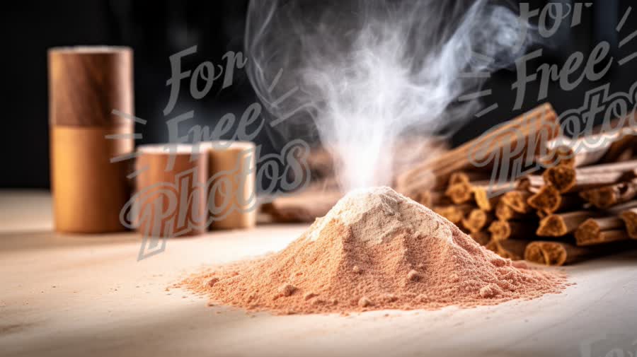 Spices and Aromatic Ingredients: Cinnamon Sticks and Ground Powder with Steam