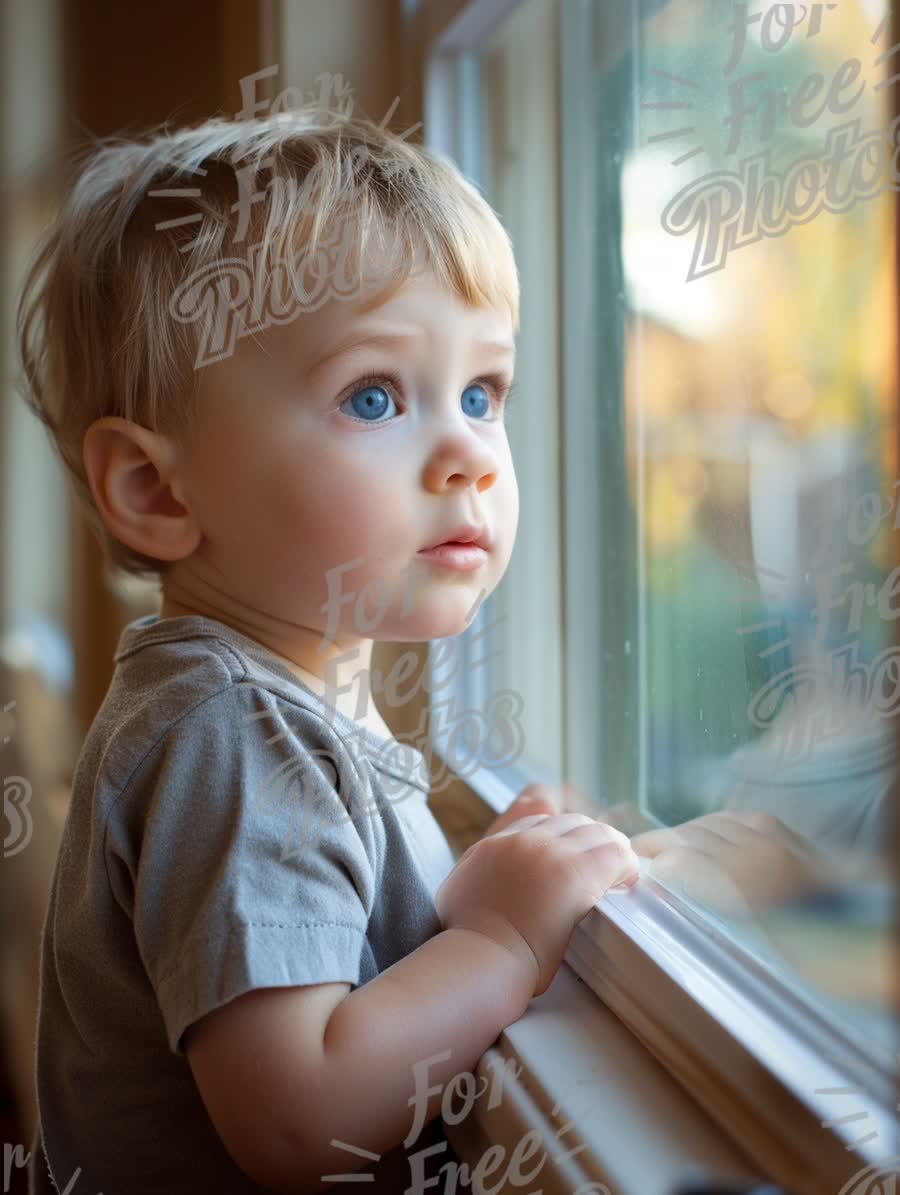 Curious Child Gazing Out the Window - Innocence and Wonder