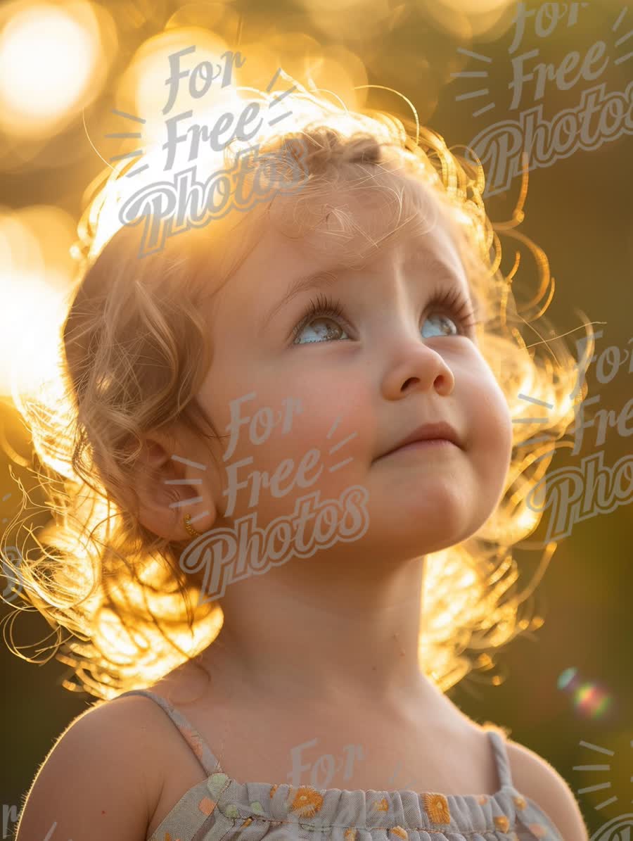 Joyful Child Gazing Upwards with Sunlit Hair - Innocence and Wonder