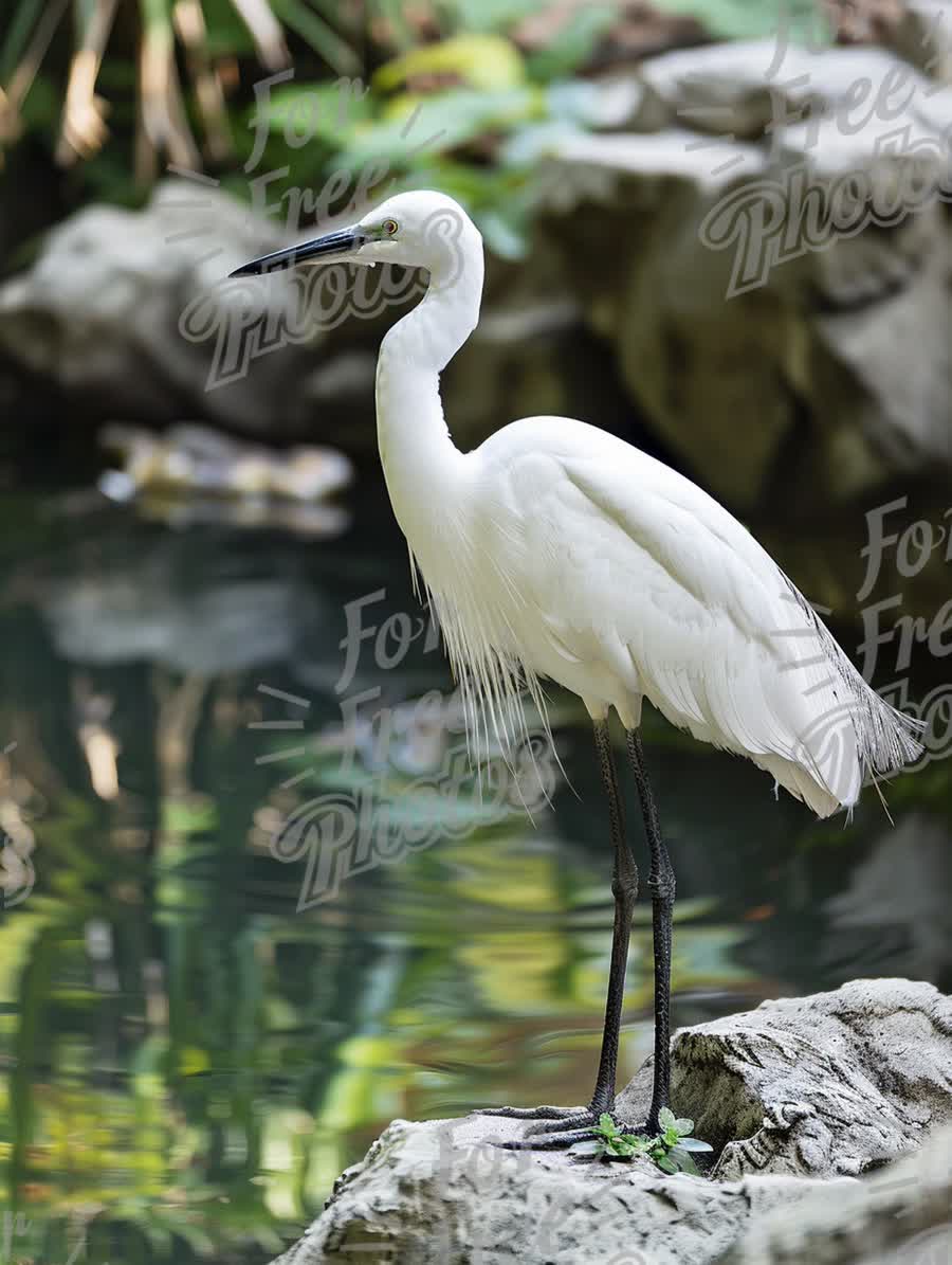 Elegant White Egret Standing by Tranquil Water in Natural Habitat