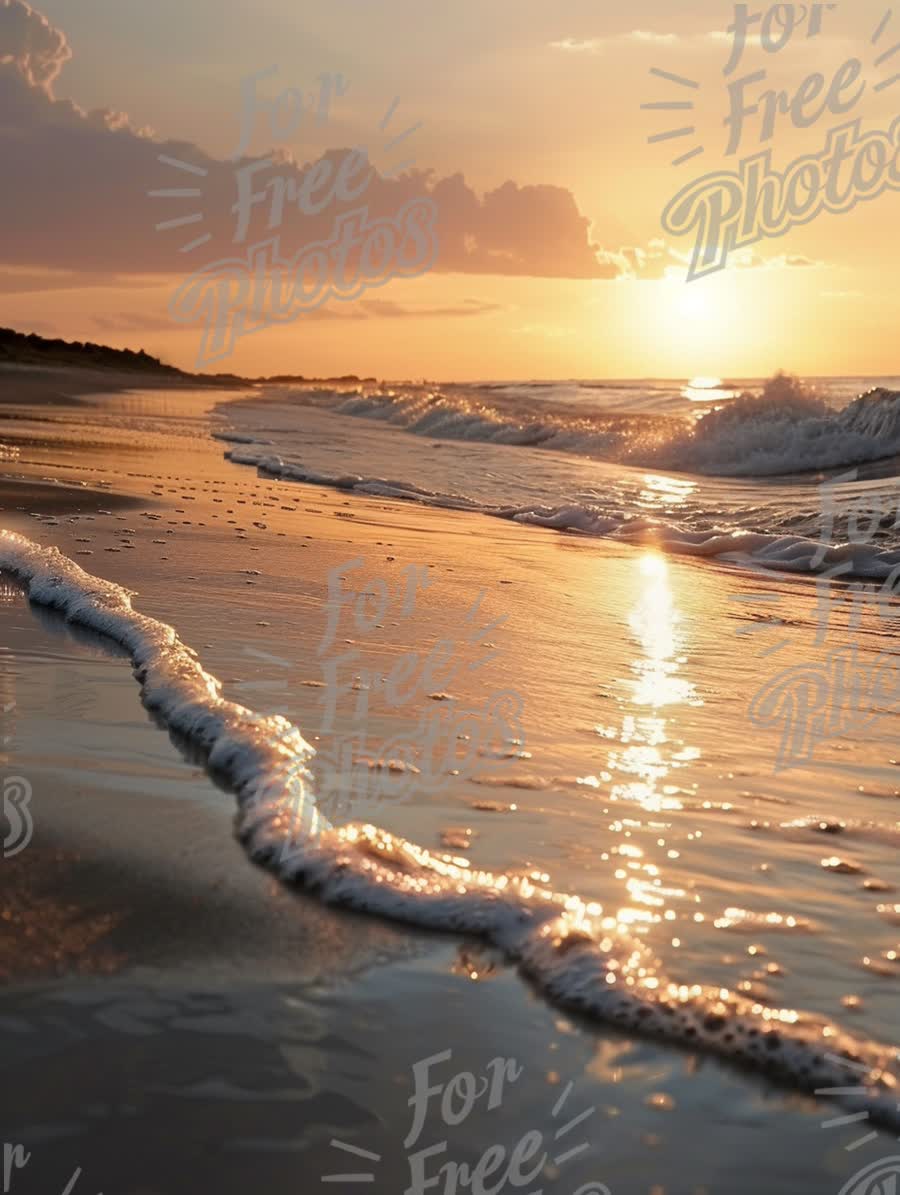 Tranquil Sunset Over Serene Beach Waves: Nature's Peaceful Seascape