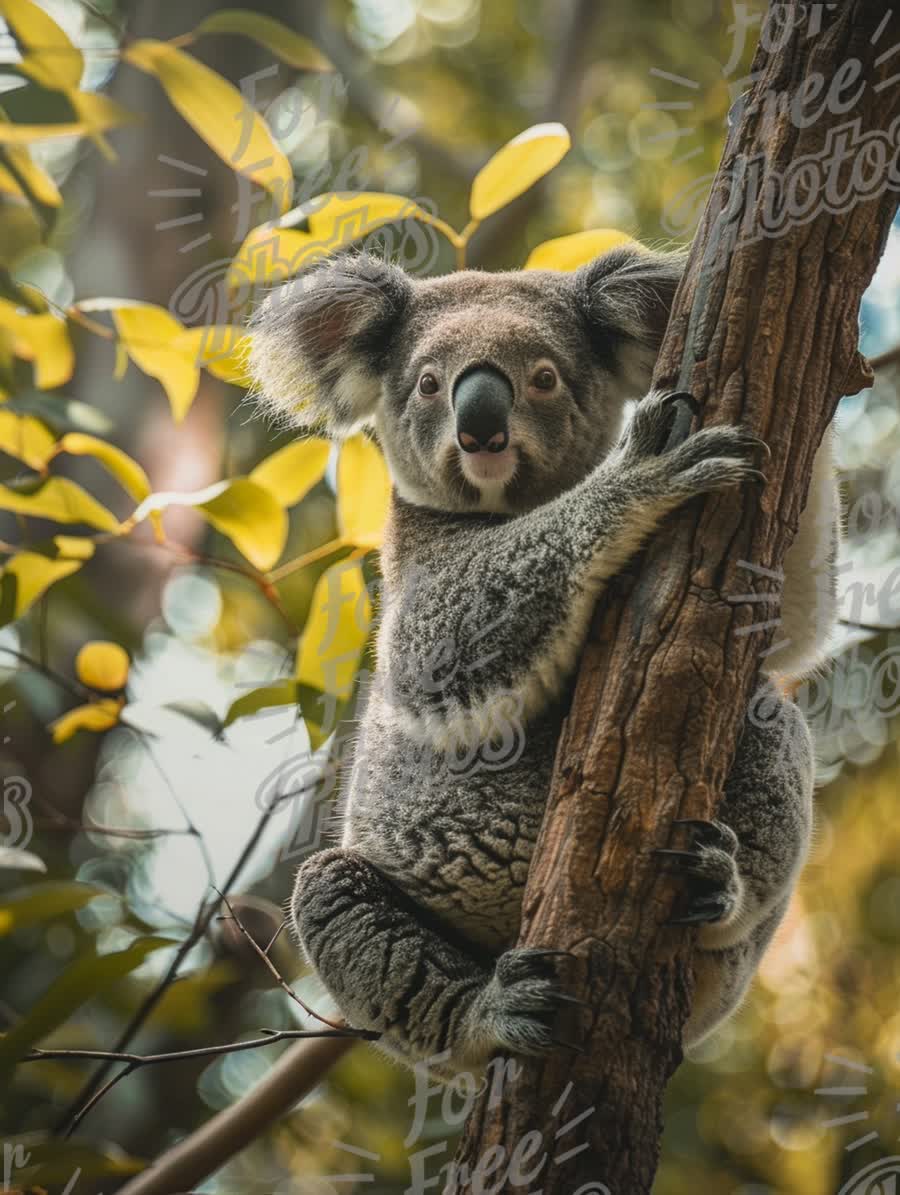 Adorable Koala Climbing Tree in Natural Habitat